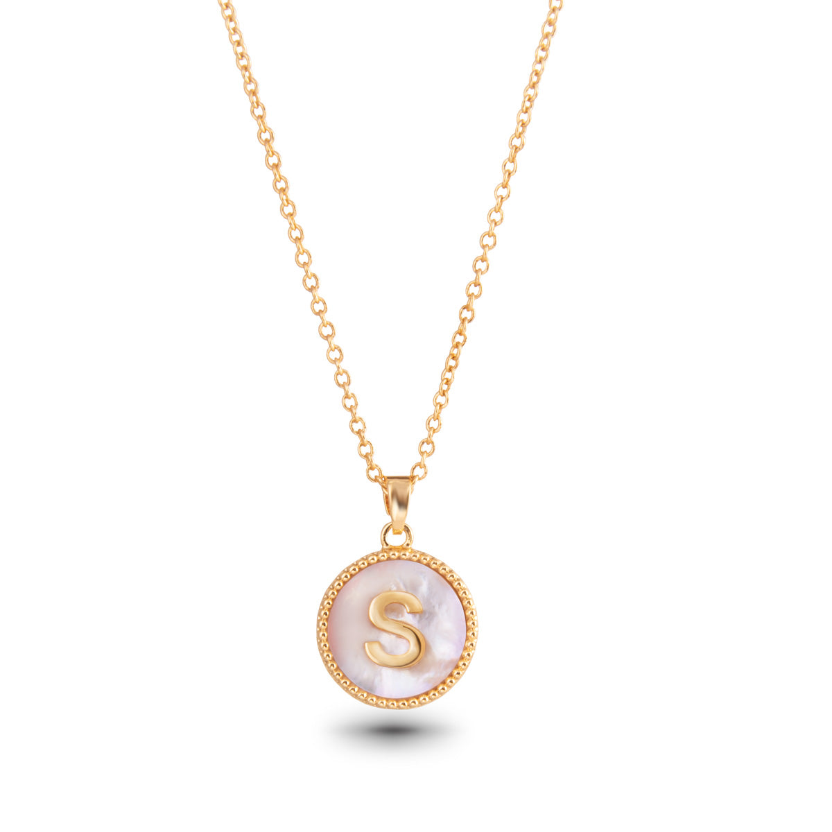 Gold Mother Of Pearl Initial Necklace