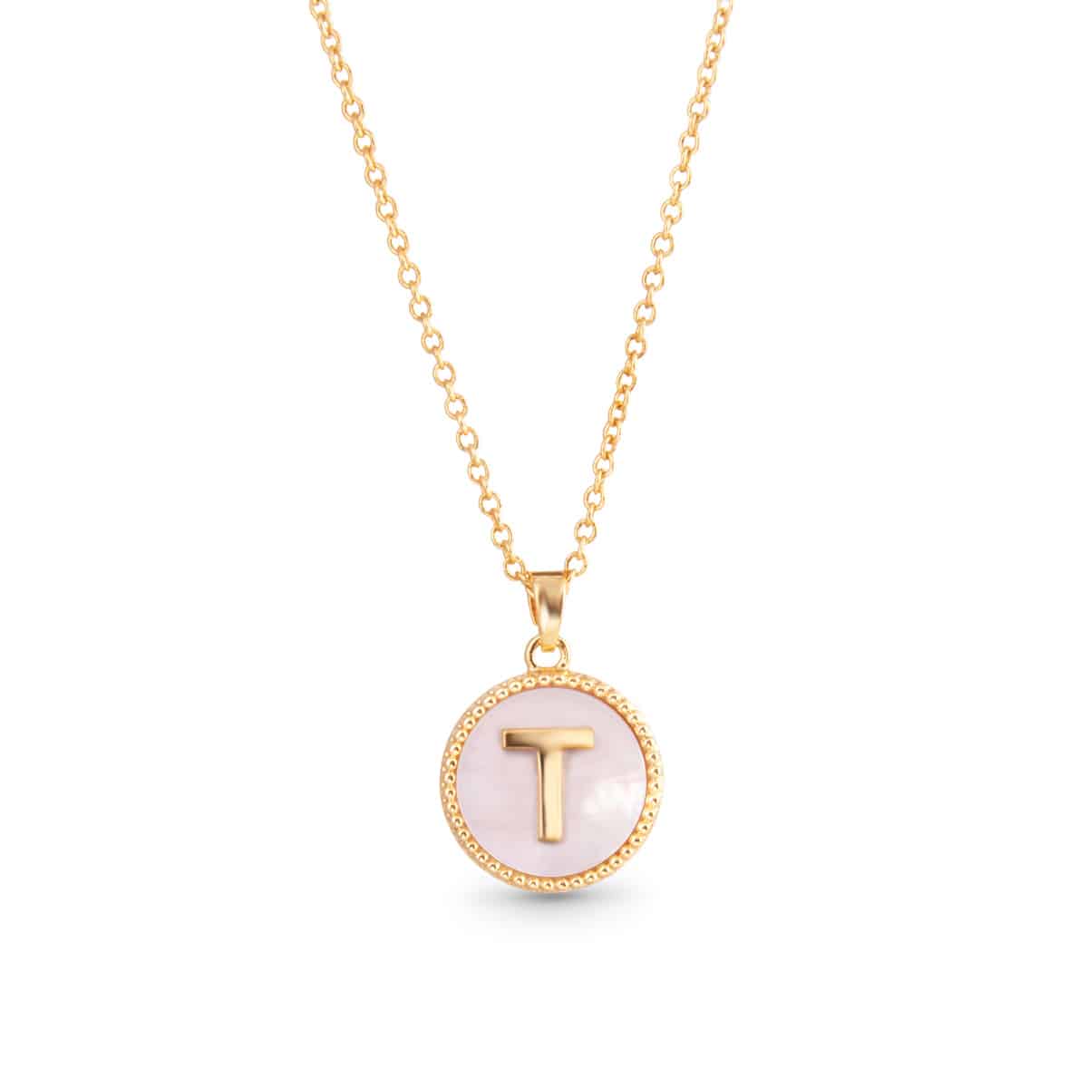 Gold Chain Necklace with Gold Mother of Pearl Initial "T" Pendant
