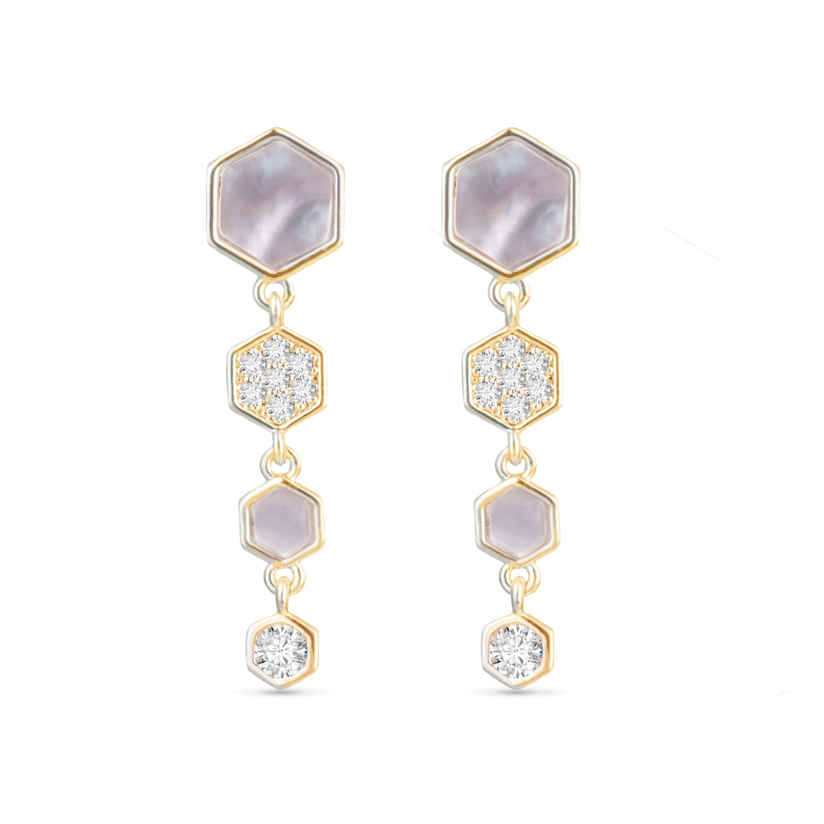 Mother Of Pearl And CZ Hexagon Drop Earrings