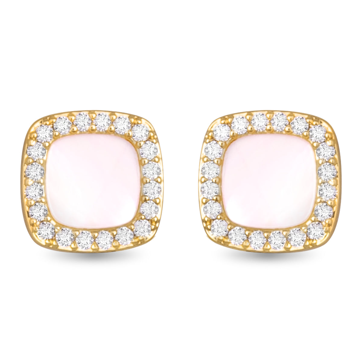 CZ And Mother Of Pearl Small Square Earrings Gold