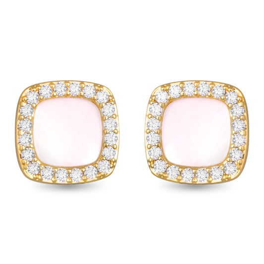 CZ And Mother Of Pearl Small Square Earrings Gold