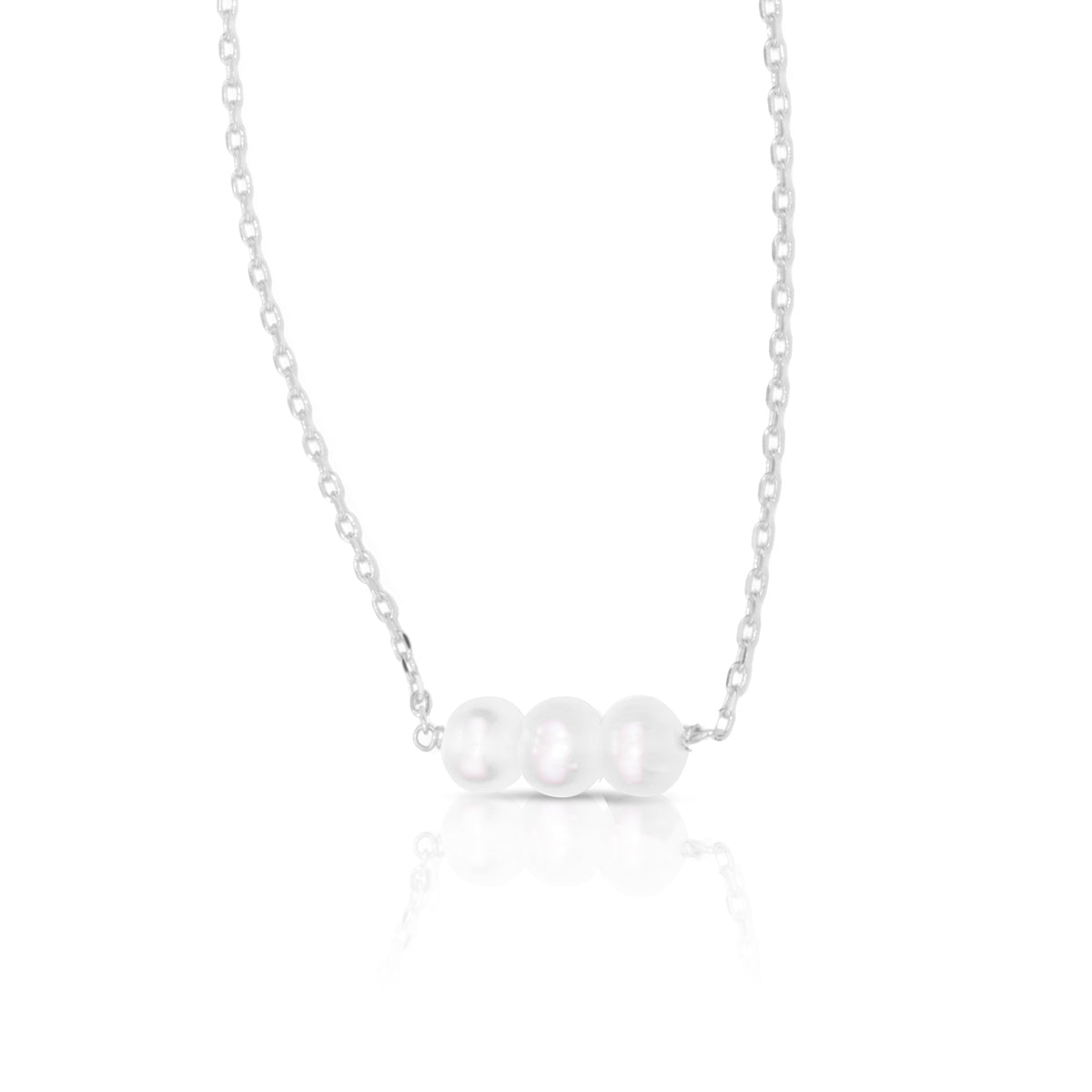 3 Pearl Row Necklace Silver