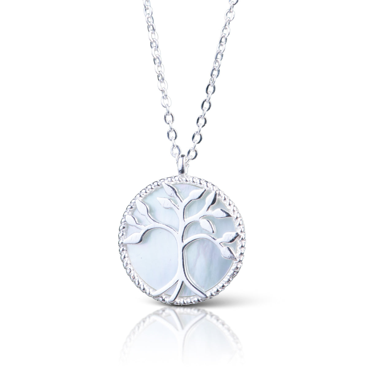 Mother Of Pearl Tree Necklace Silver