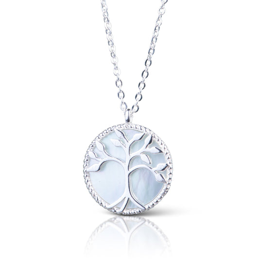 Mother Of Pearl Tree Necklace Silver