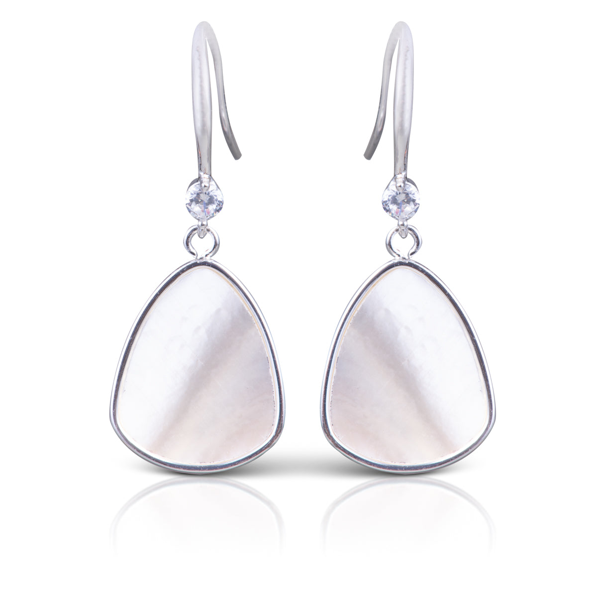 CZ/ Mother Of Pearl Drop Oblong Earrings Silver