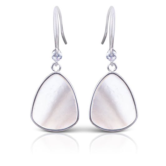 CZ/ Mother Of Pearl Drop Oblong Earrings Silver