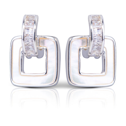 Square CZ/Mother Of Pearl Earrings