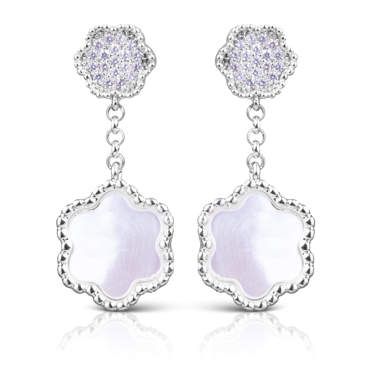 CZ Mother Of Pearl Clover Earrings