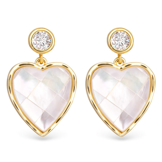 CZ Mother of Pearl Mosaic Heart Earrings Gold