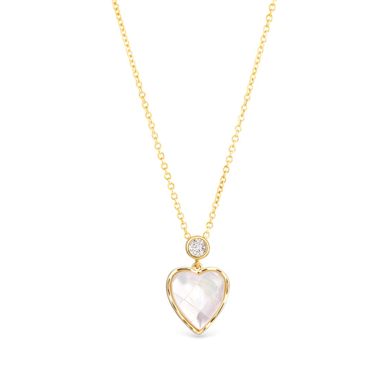 CZ Mother Of Pearl Mosaic Heart Necklace Gold