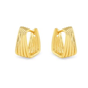 Gold hoops with a rectangular design with ribbed detailing 