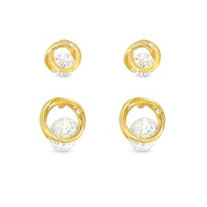 Gold CZ Tension Duo Earrings