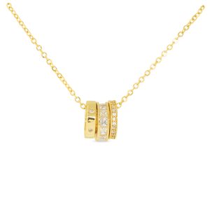 Gold Triple Ring Necklace, Cubic Zirconia, 18K Gold Dipped