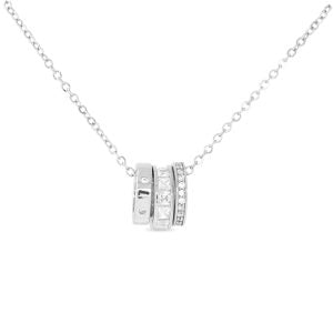 Silver CZ Triple Ring Necklace, Sterling Silver Dipped