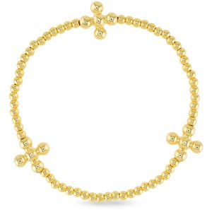 Gold Bead With Beaded Cross Small Bracelet, 18K Gold Dipped, Elastic Band