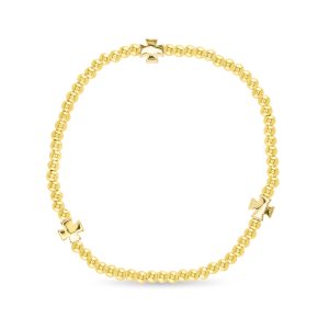 Gold beaded bracelet with three small crosses spaced throughout