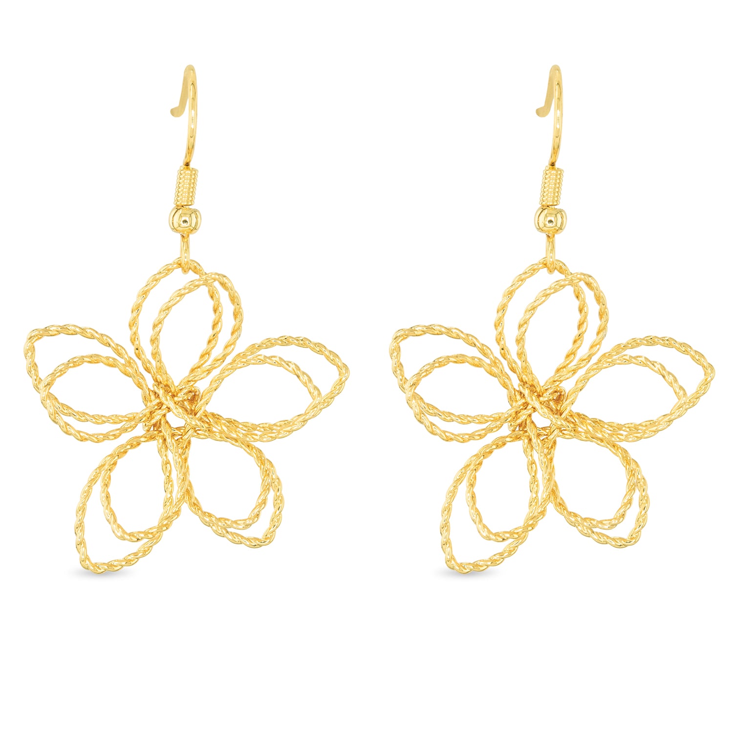 gold wire-frame flower earrings 