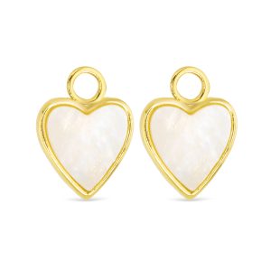 Gold Mother Of Pearl Heart Earring Charm, 18K Gold Dipped