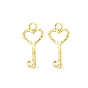 Gold Heart Key Earring Charms, 18K Gold Dipped