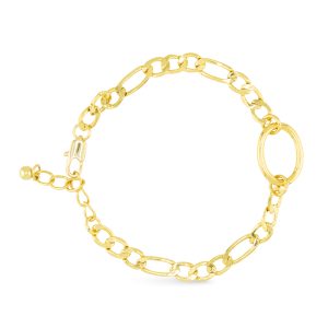 Gold Figaro Charm Bracelet, 18K Gold Dipped, Lobster Clasp