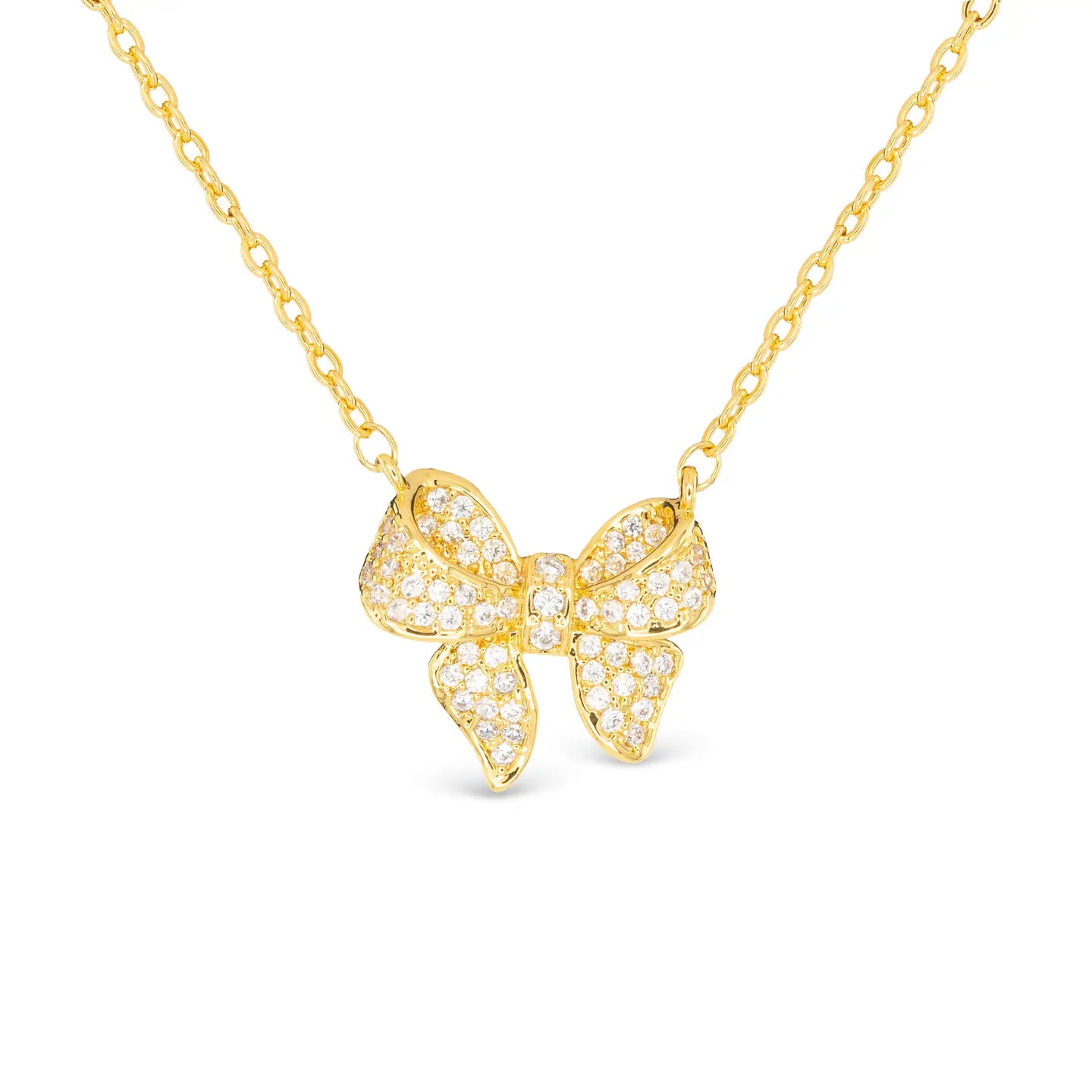 Gold Chain Necklace with Gold Crystal Bow Pendant