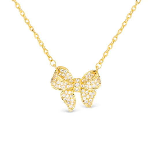 Gold Chain Necklace with Gold Crystal Bow Pendant