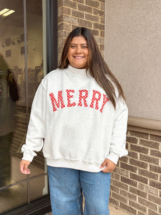 Merry Polka Dot Embroidered Mock Neck