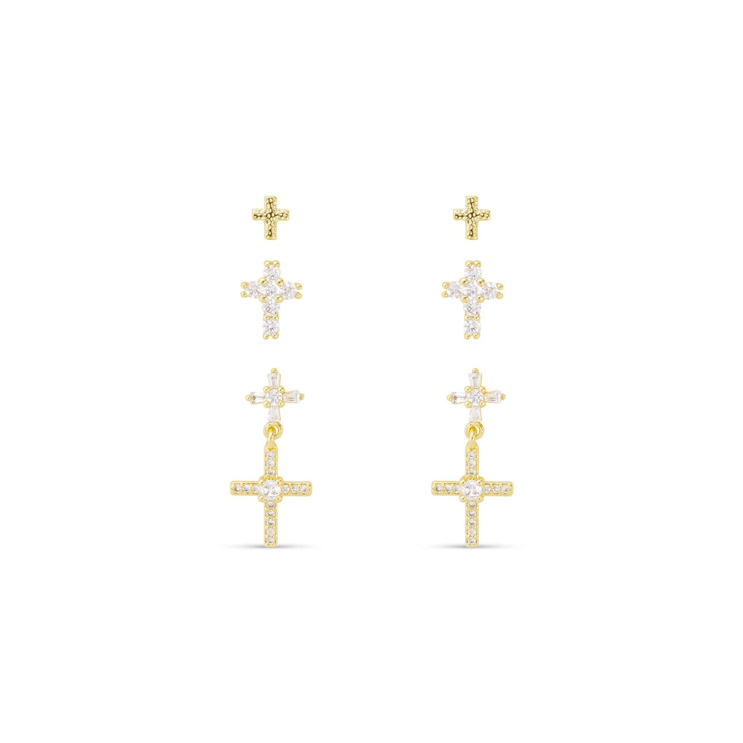 Trip of Gold Cross Earrings, Stud and Dangle