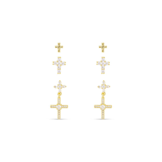 Trip of Gold Cross Earrings, Stud and Dangle