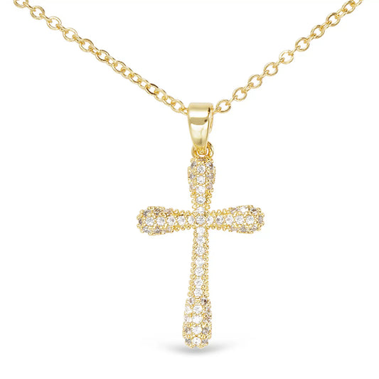 Gold Necklace with Gold Crystal Cross Pendant