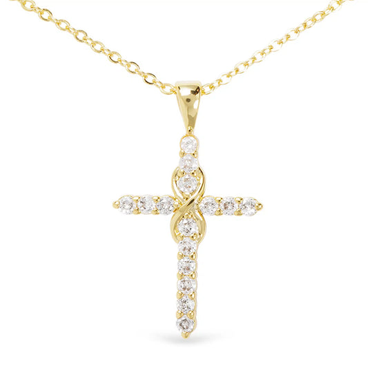 Gold Necklace with Crystal Cross Pendant and Gold Infinity Symbol