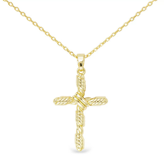 Gold Necklace with Gold Rope Cross Pendant