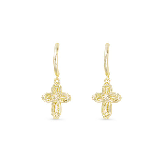 Gold Small Cross Dangle Earrings