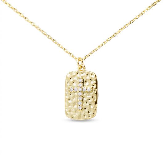 Gold Necklace with Gold Stone and Cross Pendant
