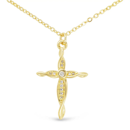 Gold Necklace with Twisted Cross Pendant