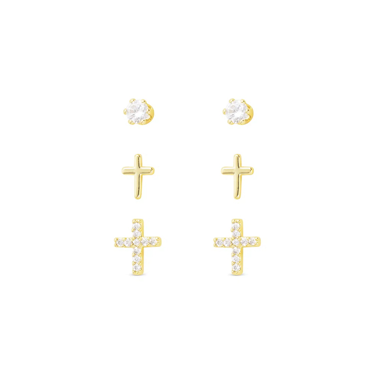 Gold and Crystal Trio of Stud Earrings