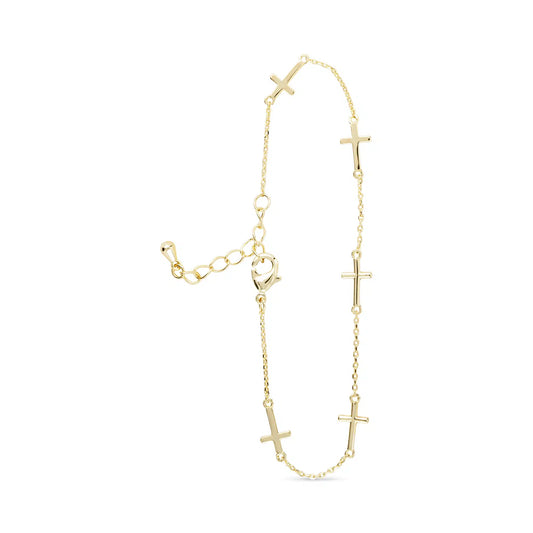 Dainty Gold Chain Bracelet with Mini Cross Pendants