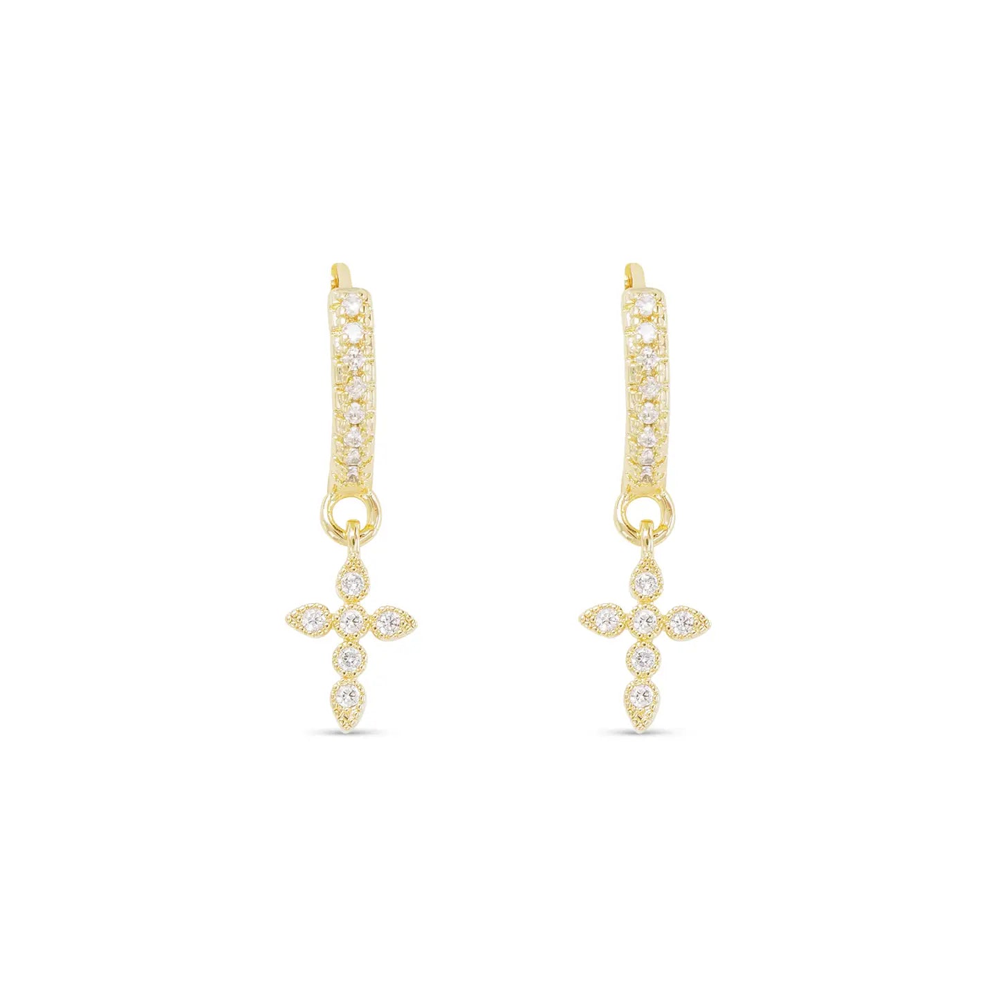 Gold Crystal Cross Dangle Earrings