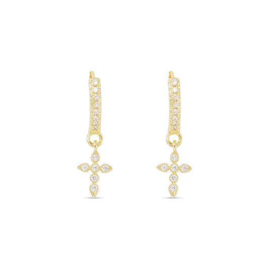 Gold Crystal Cross Dangle Earrings