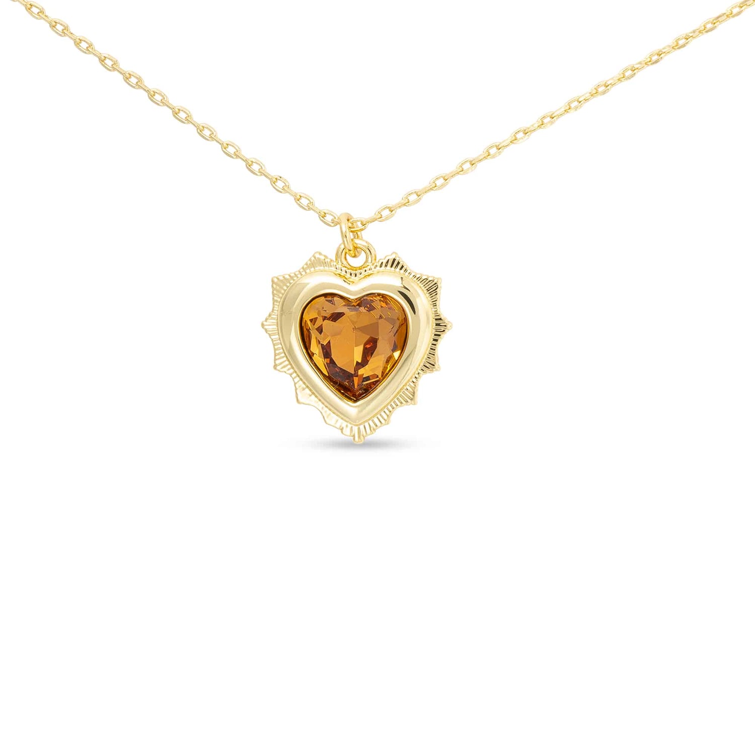 Gold Necklace with Gold Heart Pendant filled with November Birthstone Crystal
