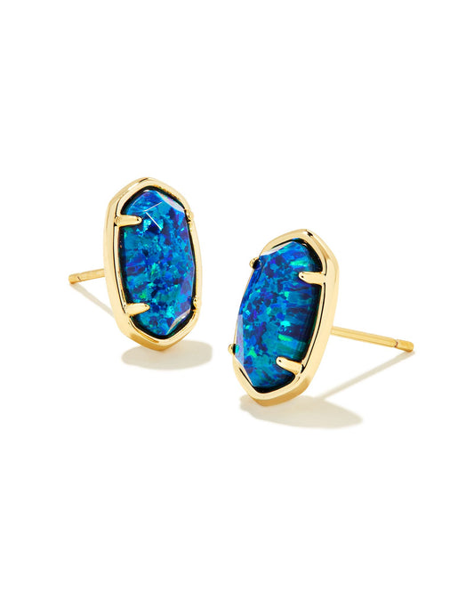 Say hello to a polished pair of studs in a Kendra Scott signature shape. The Grayson Gold Stud Earrings in Cobalt Blue Kyocera Opal are sophisticated and unique, featuring our iconic silhouette inlaid with brightly hued stones.