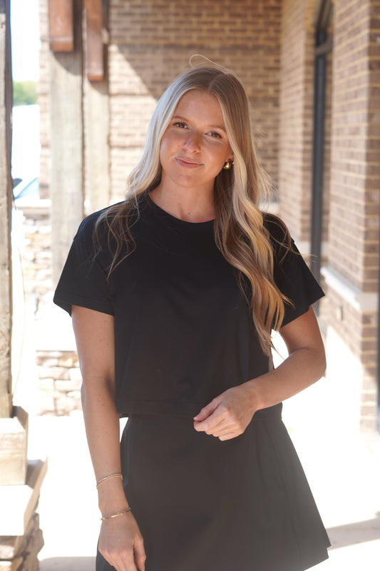Spanx Outpace Cropped Tee Very Black