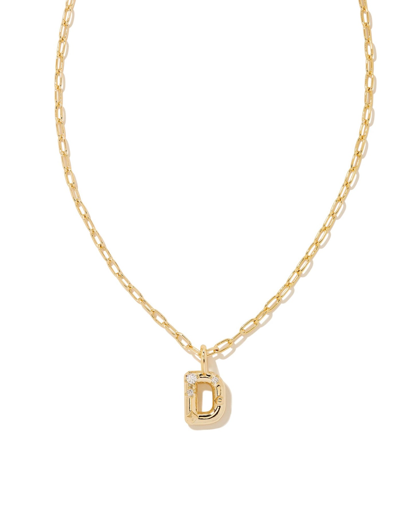 Personalize your everyday look with the Crystal Letter Short Pendant Necklace in White Crystal. Whether you’re rocking your initial or a loved one’s, this sentimental layer is one you’ll keep coming back to again and again.  Dimensions- 16' CHAIN WITH 3' EXTENDER, 0.62'L X 0.35"W PENDANT Metal- 14K Gold plated over brass Closure- Lobster Clasp Material-   White CZ Letter D