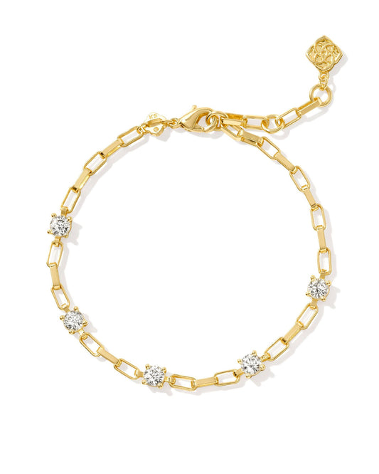 adjustable chain bracelet in gold with crystal details 