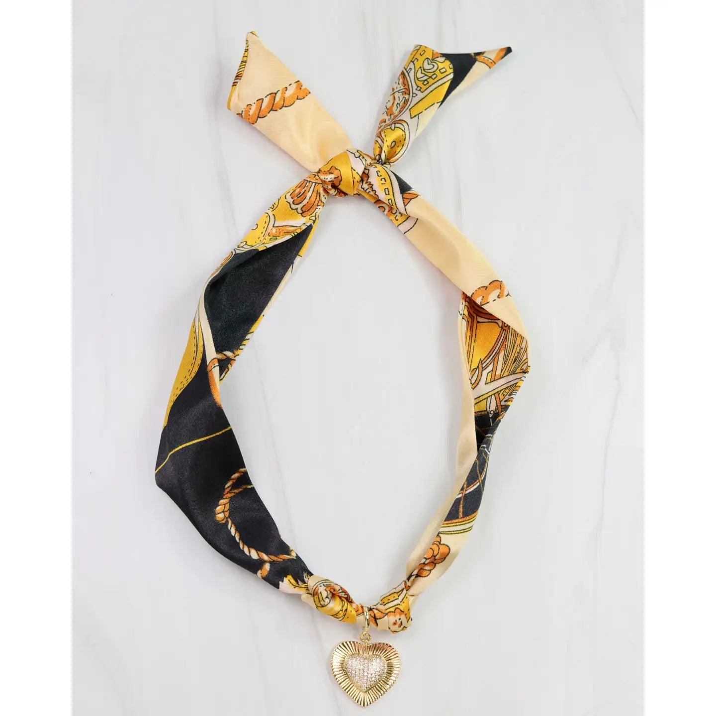 Scarf Heart Charm Necklace with unique pattern, adjustable