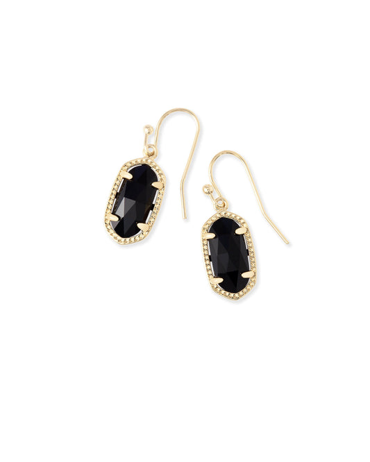 Black pendant earring with gold outline and fishhook back