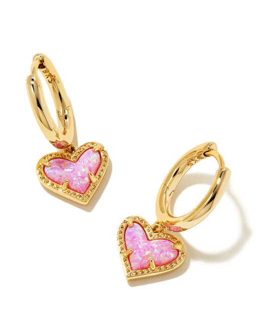 Kendra Scott Ari Heart Huggie Earrings Gold Opal Bubblegum Pink