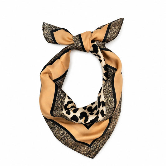 Leopard Print & Geometric Border Silky Neck Scarf