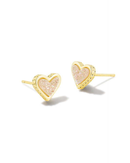 Kendra Scott Ari Heart Stud Earrings Gold Iridescent Drusy