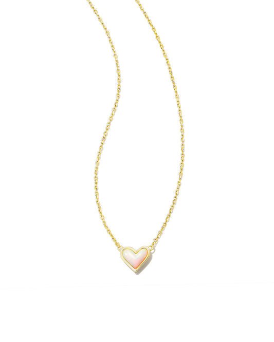 Kendra Scott Framed Ari Heart Pendant Necklace in Gold White Opalescent Resin